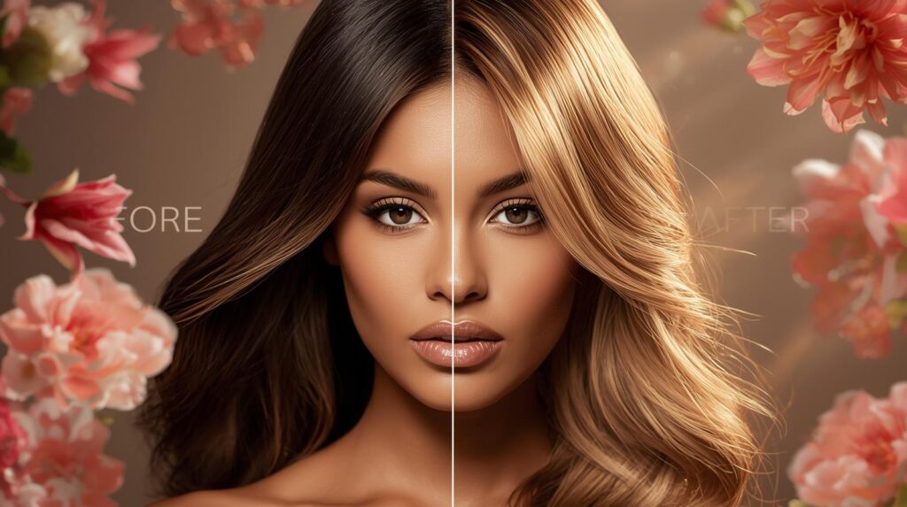 hair colour experts - transformation from dark to golden highlights