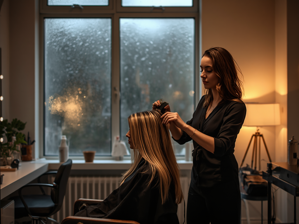 stylist doing hair highlighting