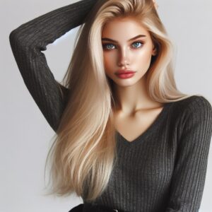 hair colour - Chic ash blonde fashion model with minimalist style