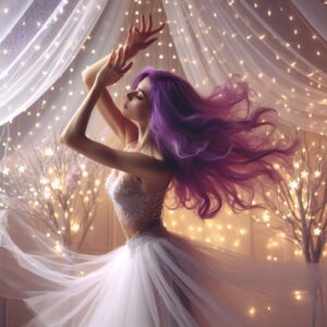 hair colour - Ethereal purple-haired dancer twirling under fairy lights