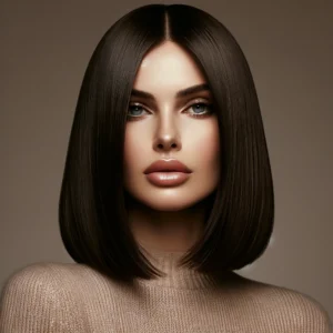 A classic blunt bob with a middle part and glossy finish - Haircut Trends