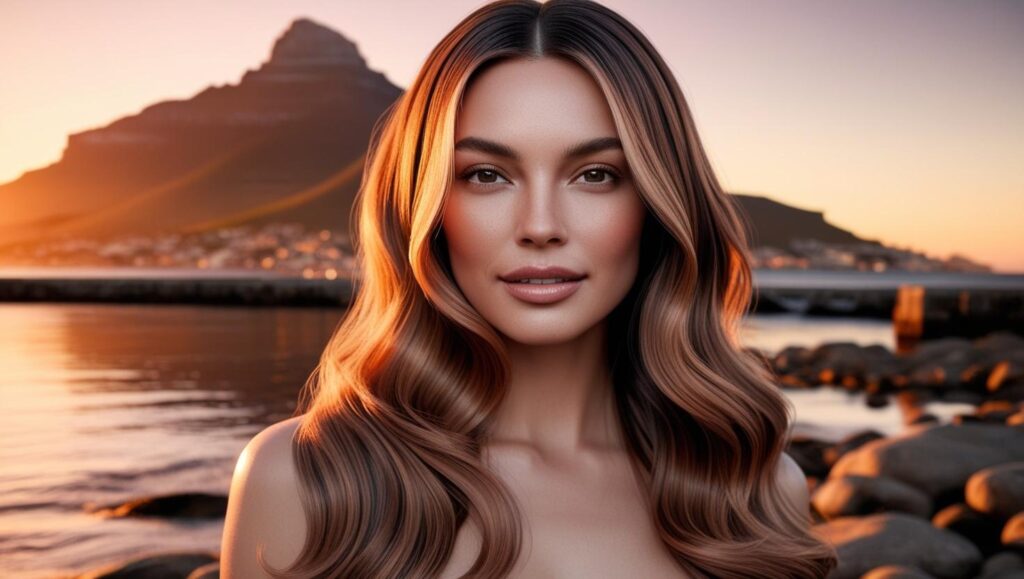 balayage specialist - woman with long, wavy hair with caramel balayage