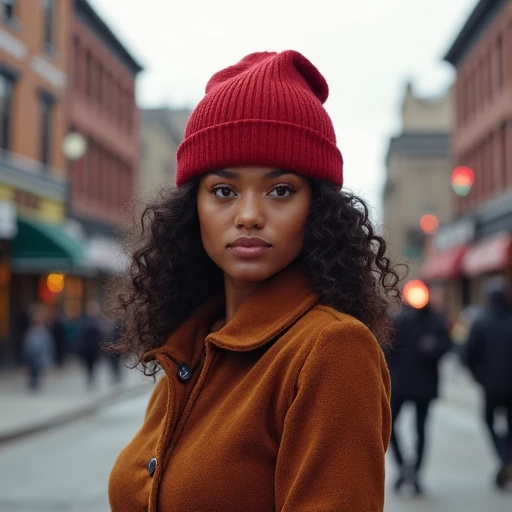 winter hair trends - woman with curly natural hair wearing a beanie