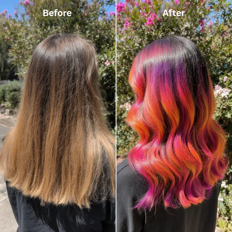 summer hair trends - before and after colour melting
