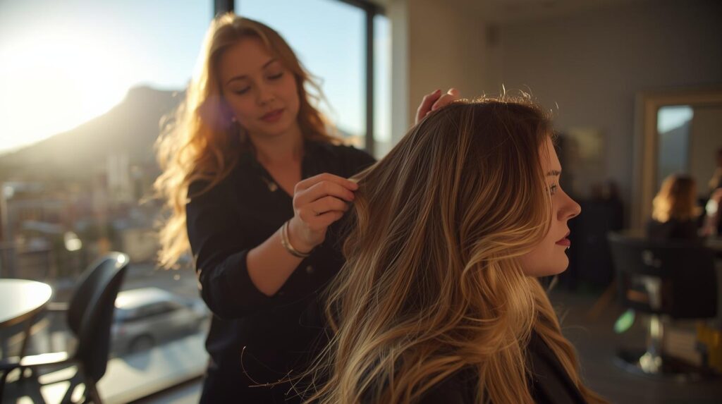 summer colour fade - creating highlights on client's long hair