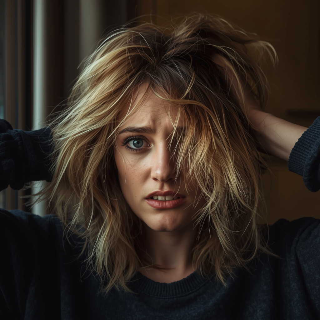 haircutting - Person with frizzy, hair
